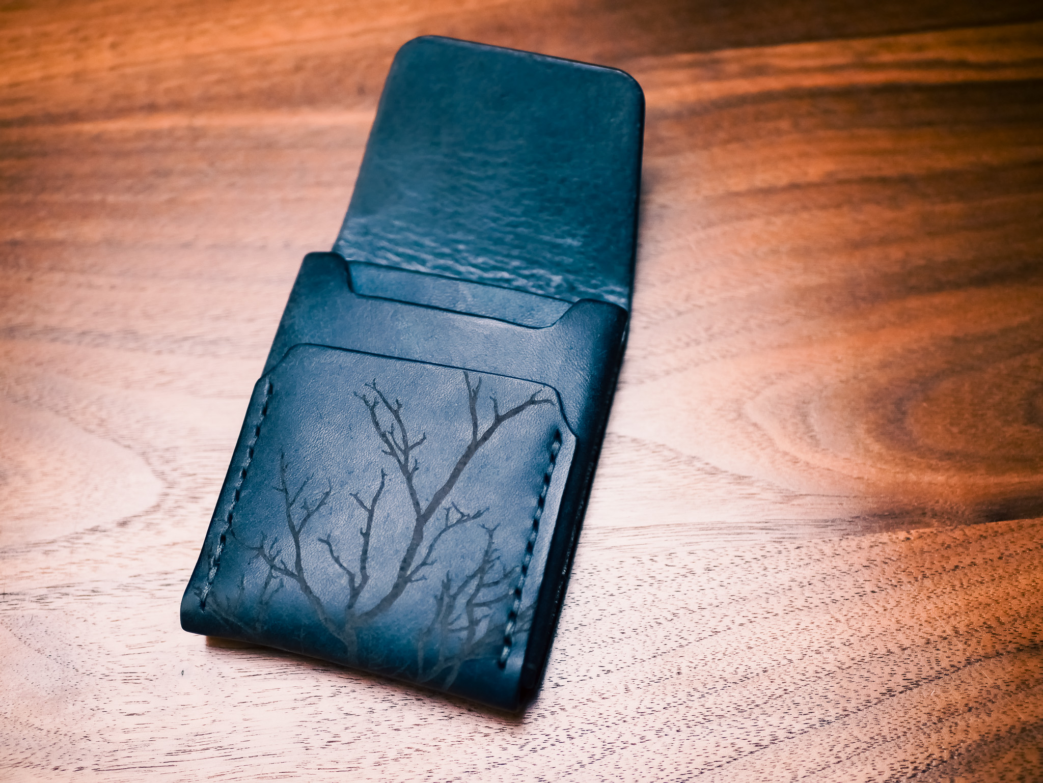 Limited Release "Dark Forest" Badalassi Pueblo Leather Flap Wallet: Slim Handmade Tuck Closure - Image 7